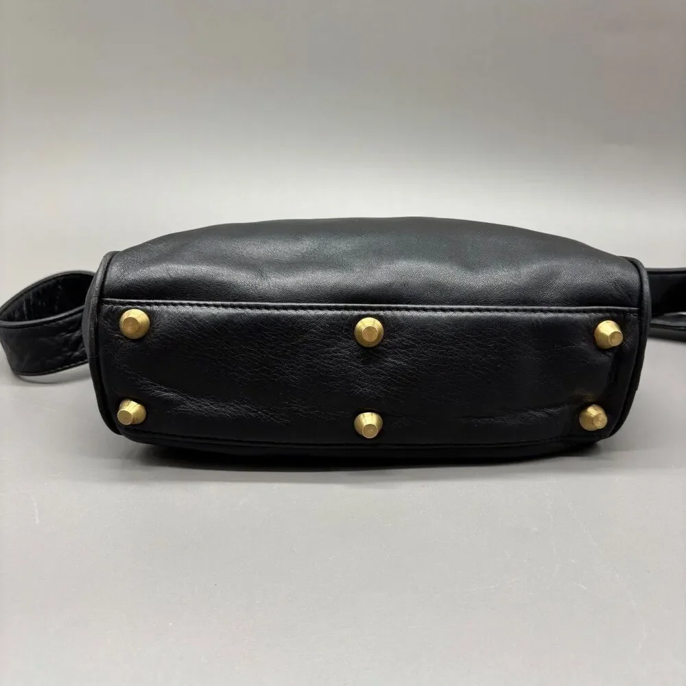 Vintage DKNY Donna Karan New York Black Leather Crossbody Bag Korea Brass '90s